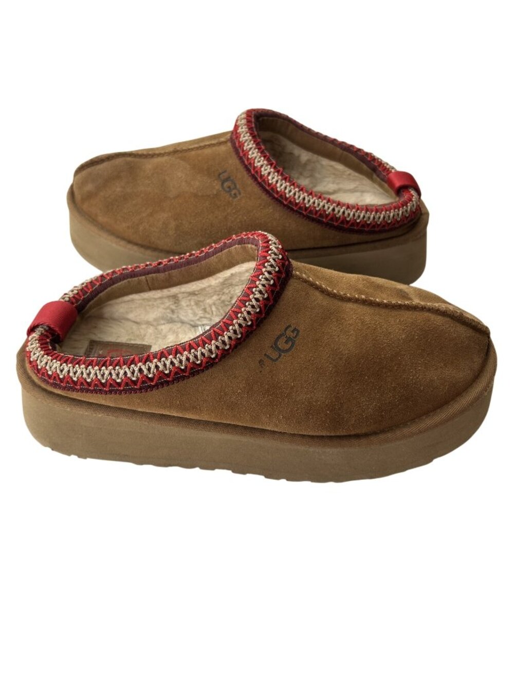 Womens Ugg Tazz II Chestnut Suede Sheepskin Lining Platform Slippers Size 8